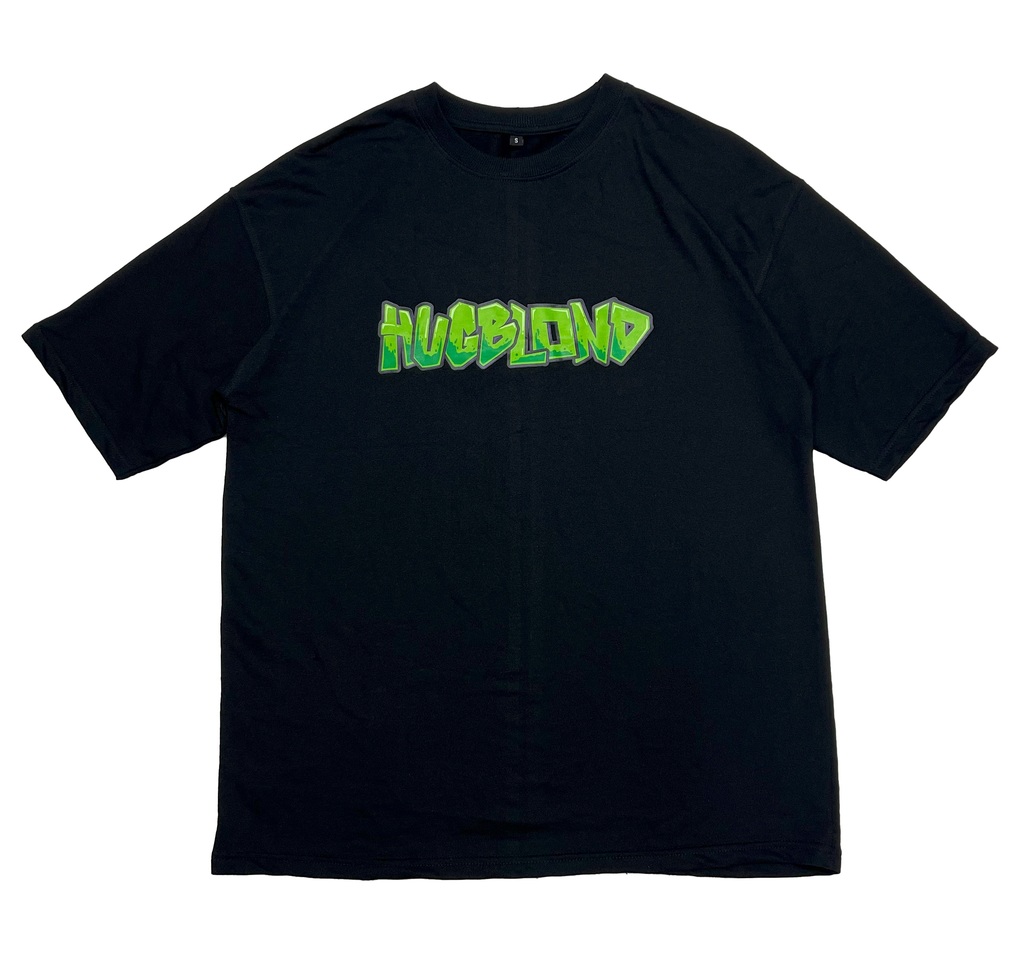 HUGBLOND Black T-Shirt – Green Graffiti Logo