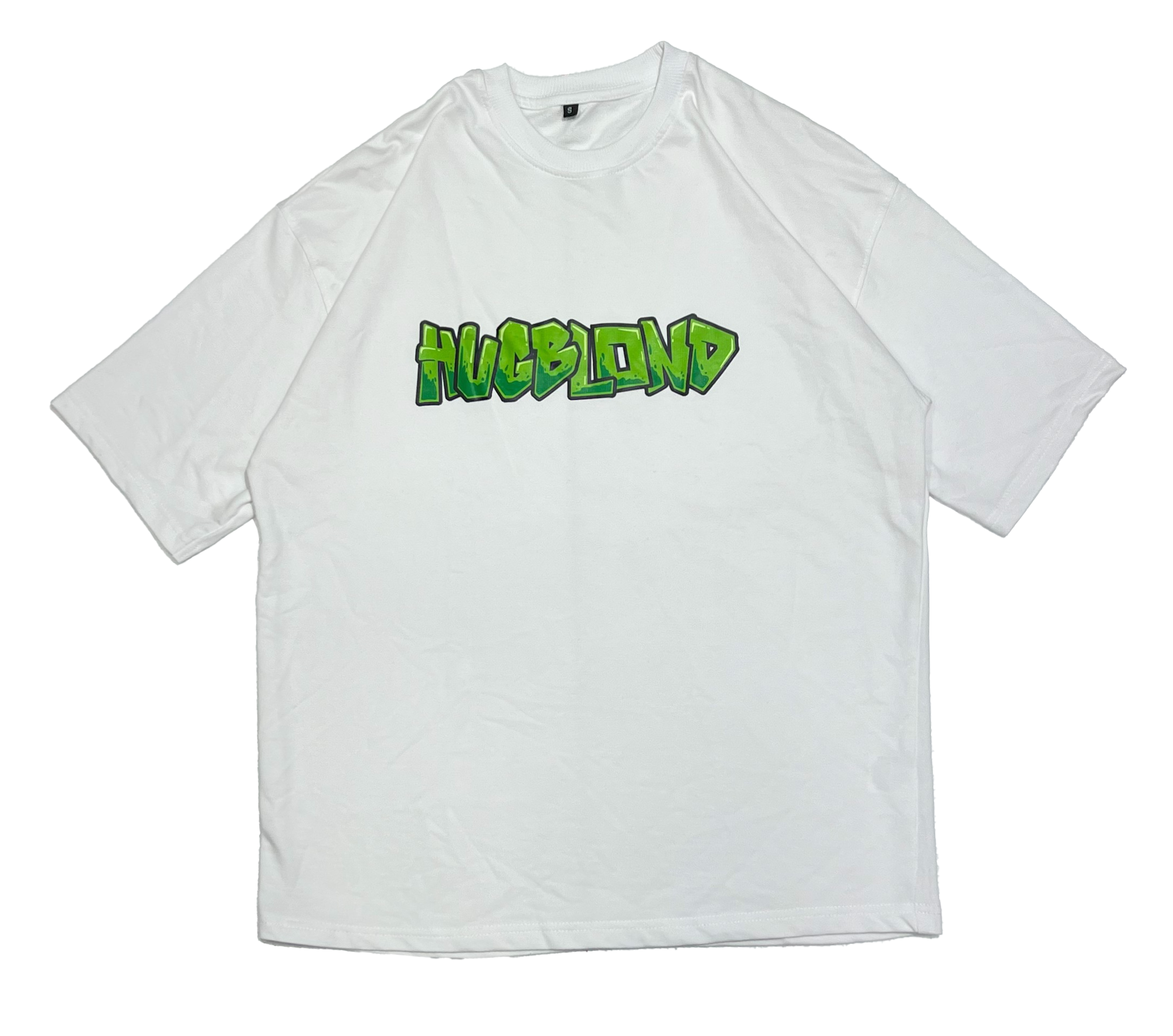 HUGBLOND White T-Shirt – Green Graffiti Logo