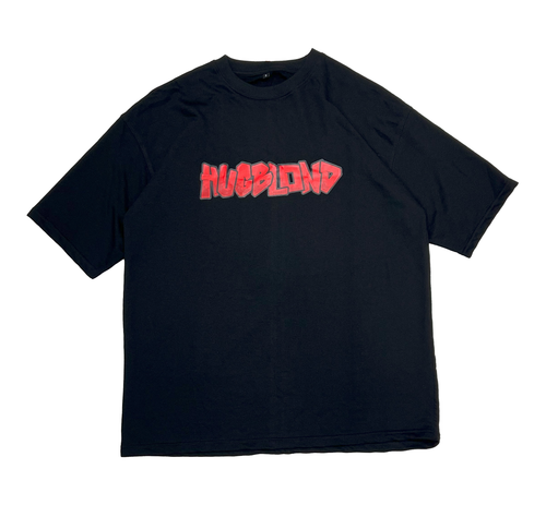 HUGBLOND Black T-Shirt – Red Graffiti Logo